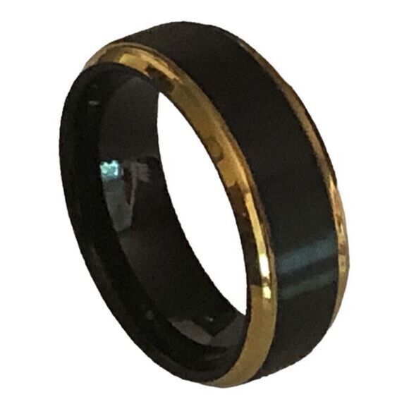 New Tungsten‎ Carbide Black and Gold Wedding Band Ring size 10 - Picture 1 of 4